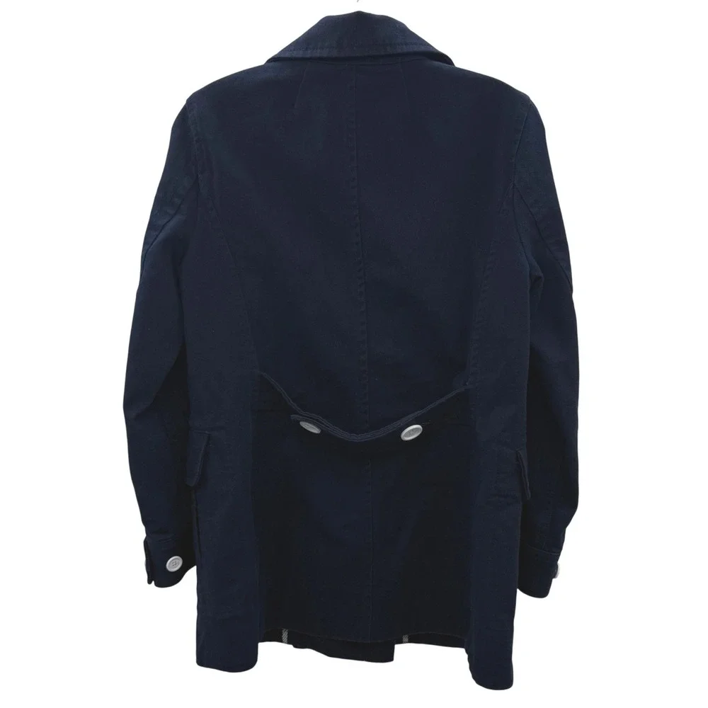 J.Crew Navy Cotton Twill Nautical Pea Coat Jacket Double Breasted Size 2 Pockets - Picture 3 of 13